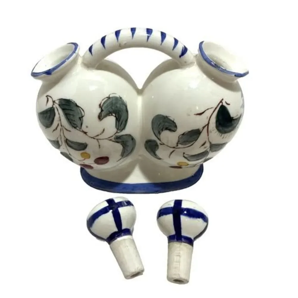 Oil And Vinegar Cruet NASCO Hand Painted Japan Vintage Rooster and Floral Design
